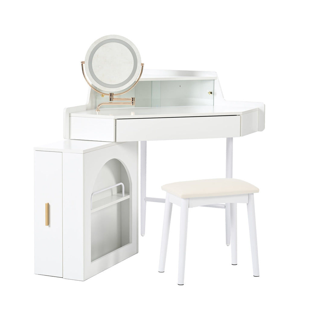 Modern Corner Vanity Set with Mirror and Stool