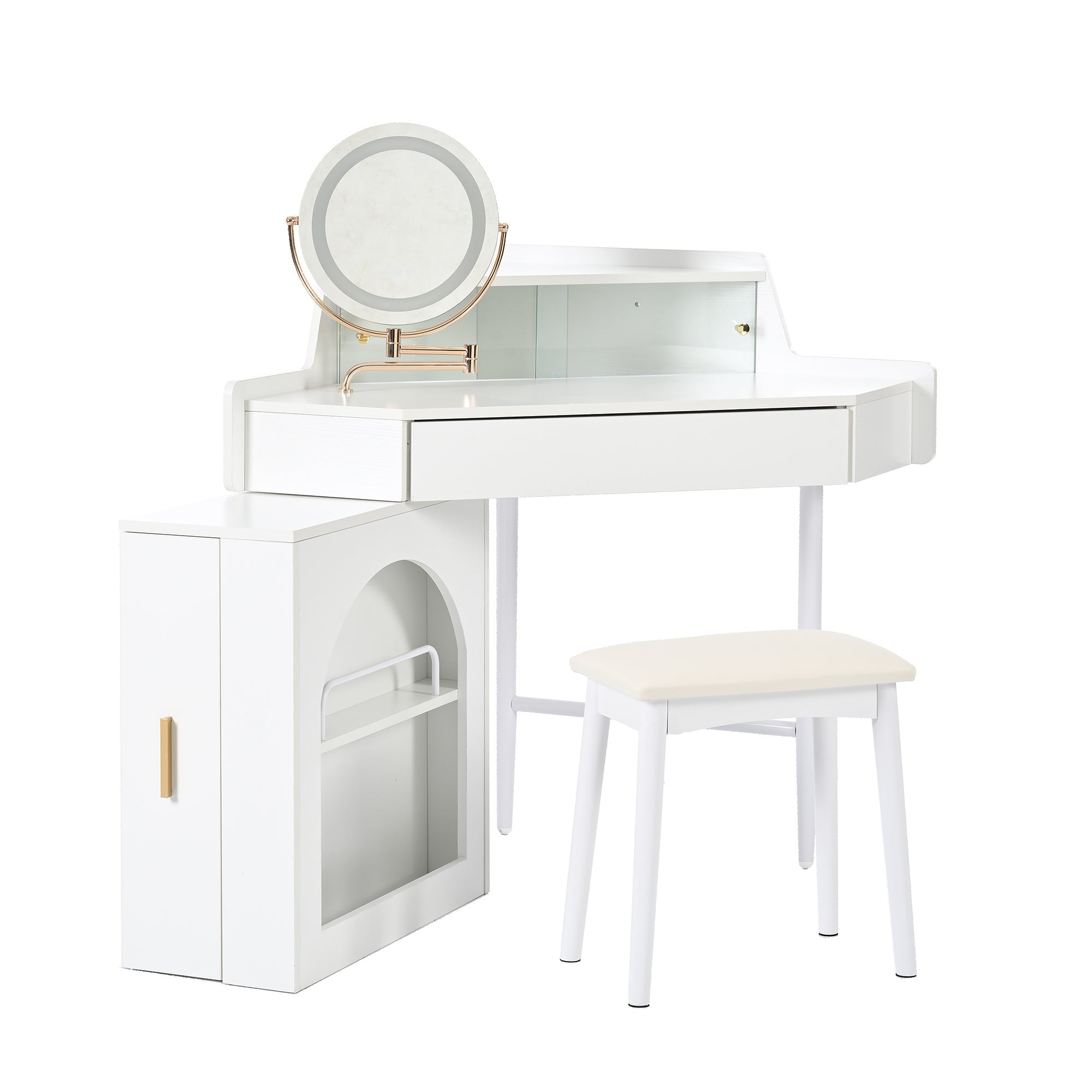 Modern Corner Vanity Set with Mirror and Stool