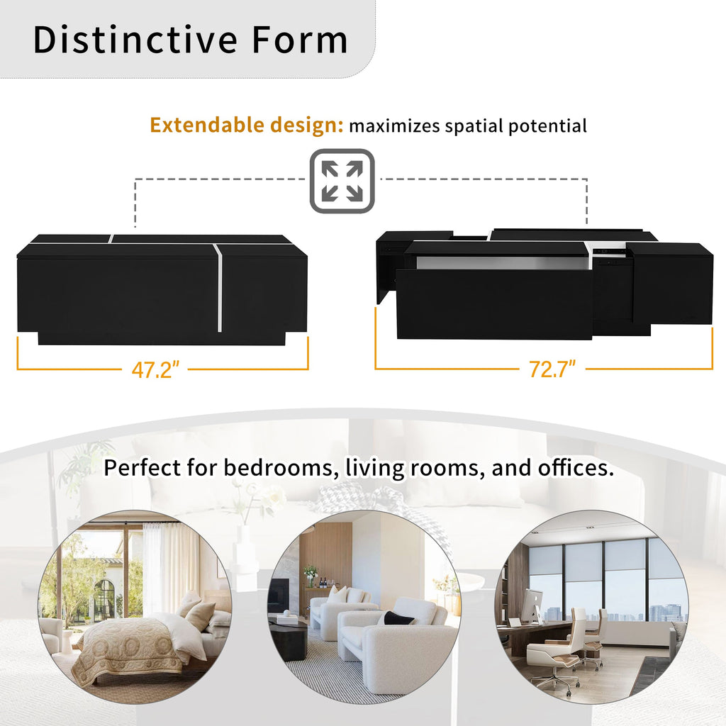 Multi-Functional Extendable Coffee Table with 2 Storage Space and Drawers