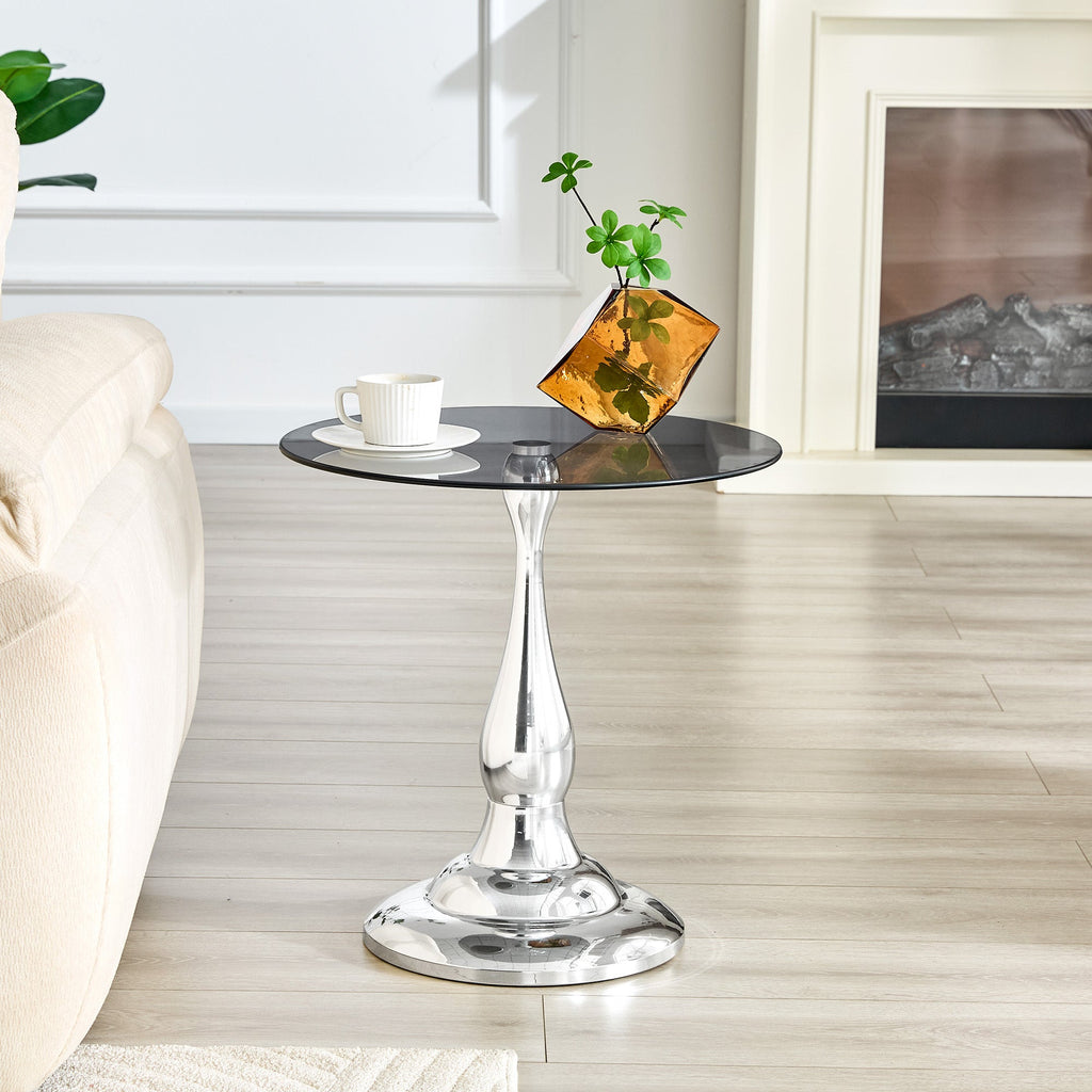 20" Small Luxury Metal Round Side Table with a Glass Top