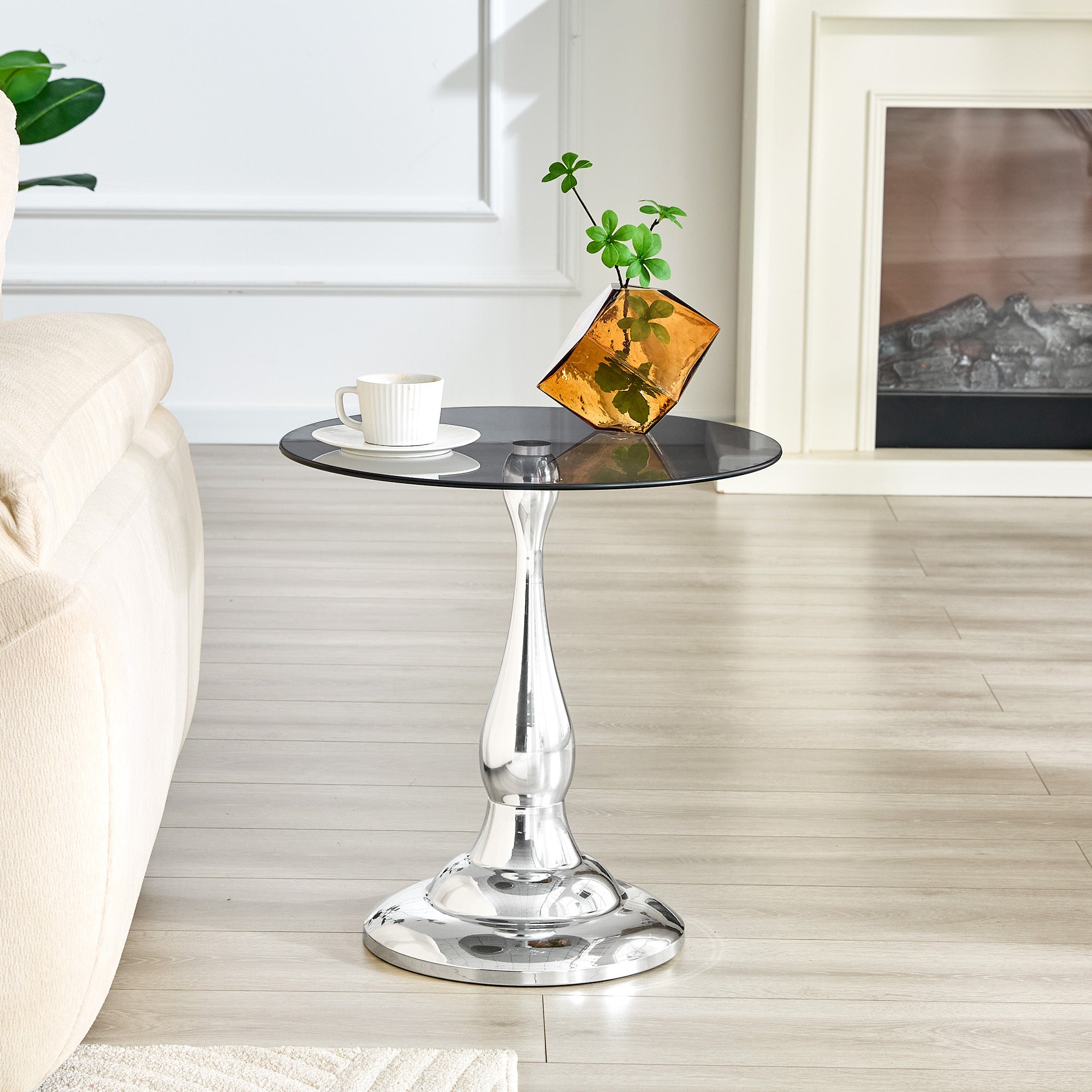 20" Small Luxury Metal Round Side Table with a Glass Top