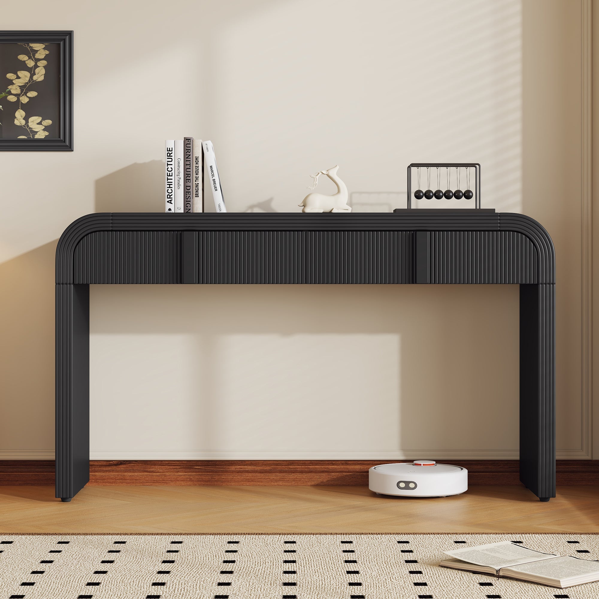 Modern Console Fluted Entryway Table with Rounded Silhouette