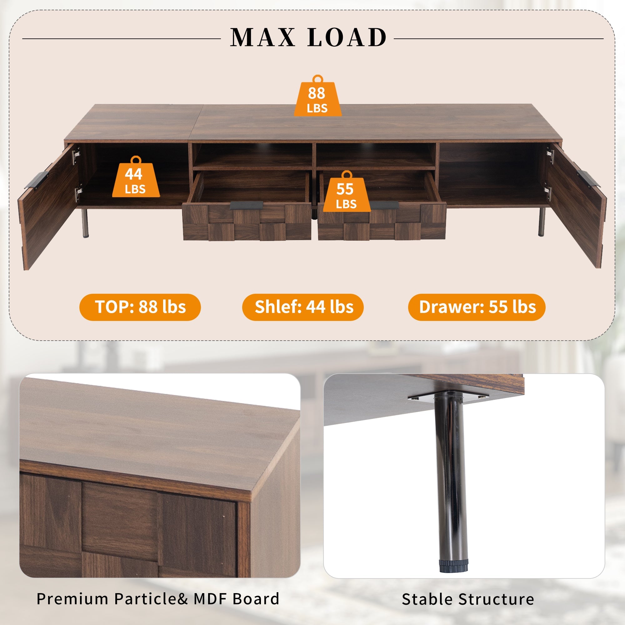 Mid Century TV Stand with 2 Drawers