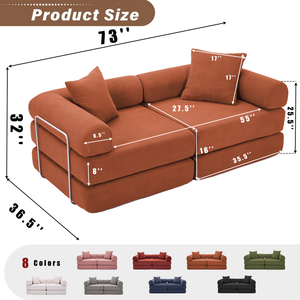 2 Seat Convertible Couch Folding Mattress Couch Sofa Bed