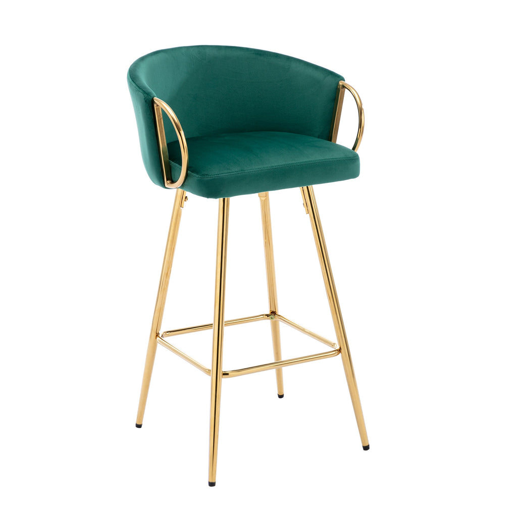 Velvet Bar Stools with Chrome Footrest and Base（Set of 2)