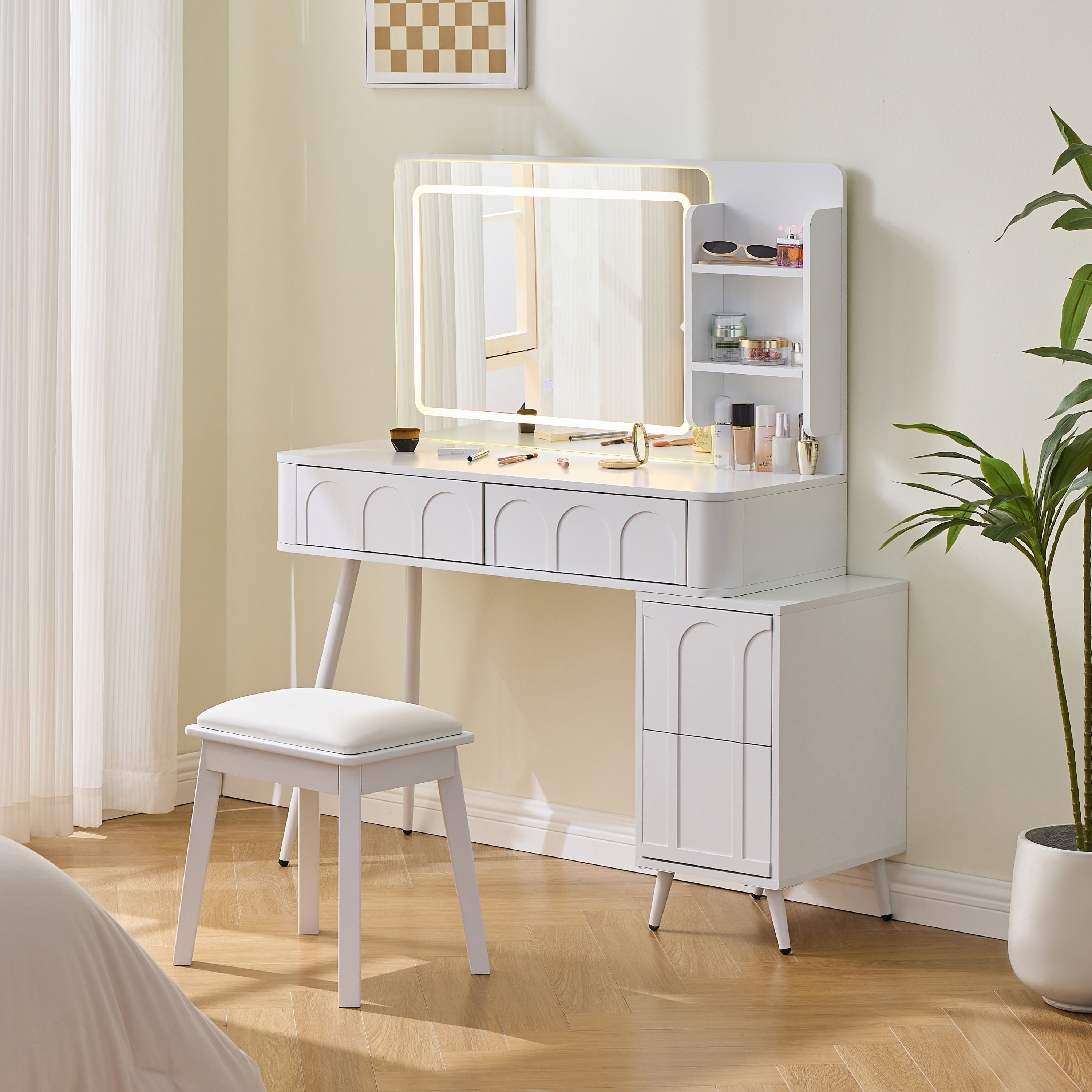 Modern Makeup Vanity Desk with LED Lights and Mirror