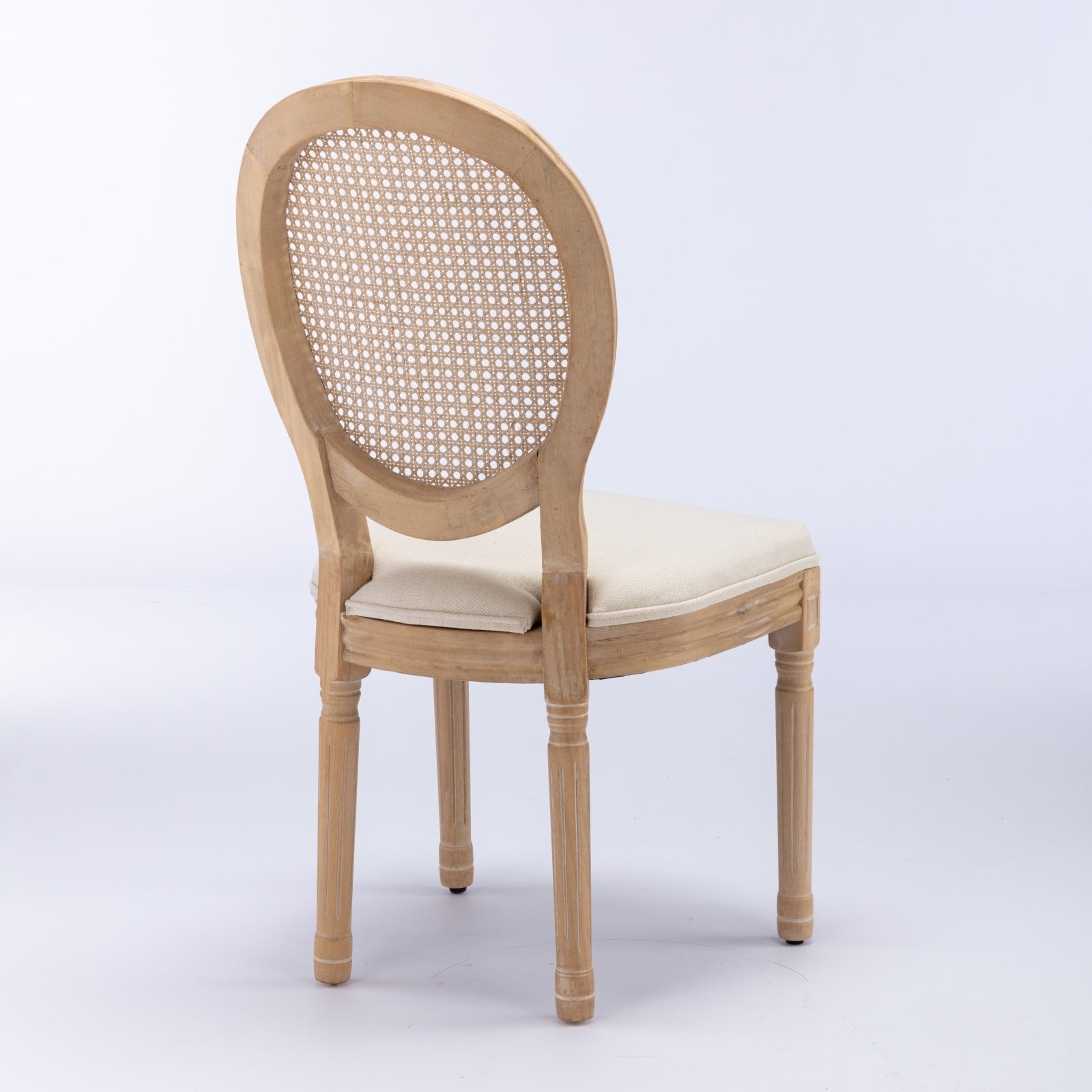 French Style Linen Fabric Rattan Back Dining Chairs (Set of 2)