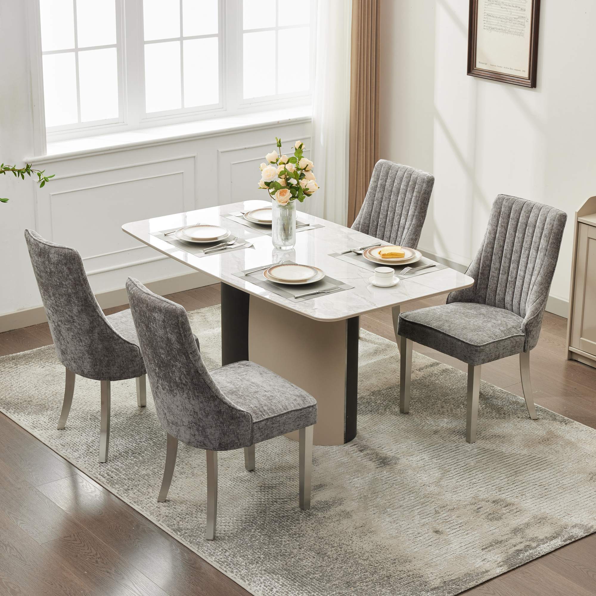 Rayon Cloth Flocking Chenille Dining Chairs (Set of 2 )
