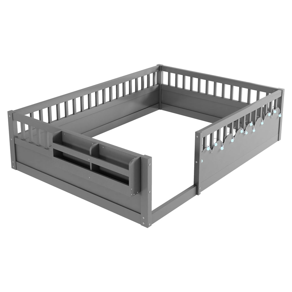 Twin/Full Montessori Floor Kids Bed Frame with High Rails