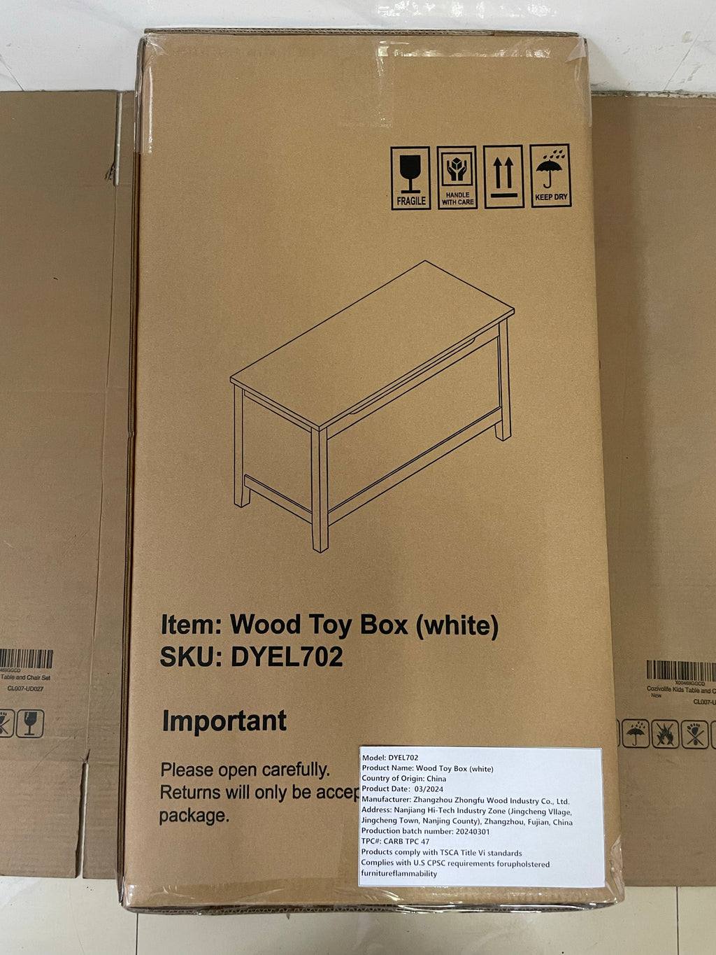 Kids Wooden Toy Box Storage with Safety Hinged Lid for Ages 2+