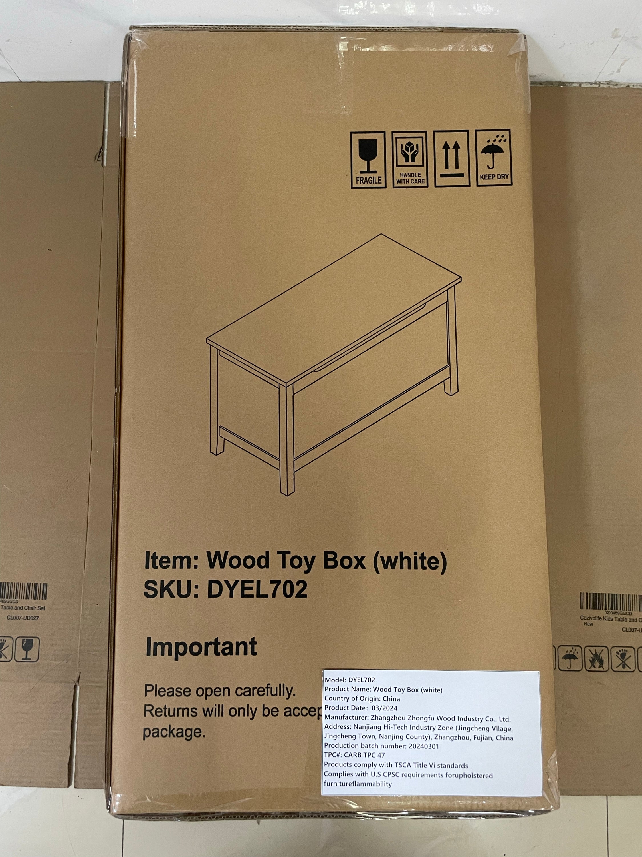 Kids Wooden Toy Box Storage with Safety Hinged Lid for Ages 2+