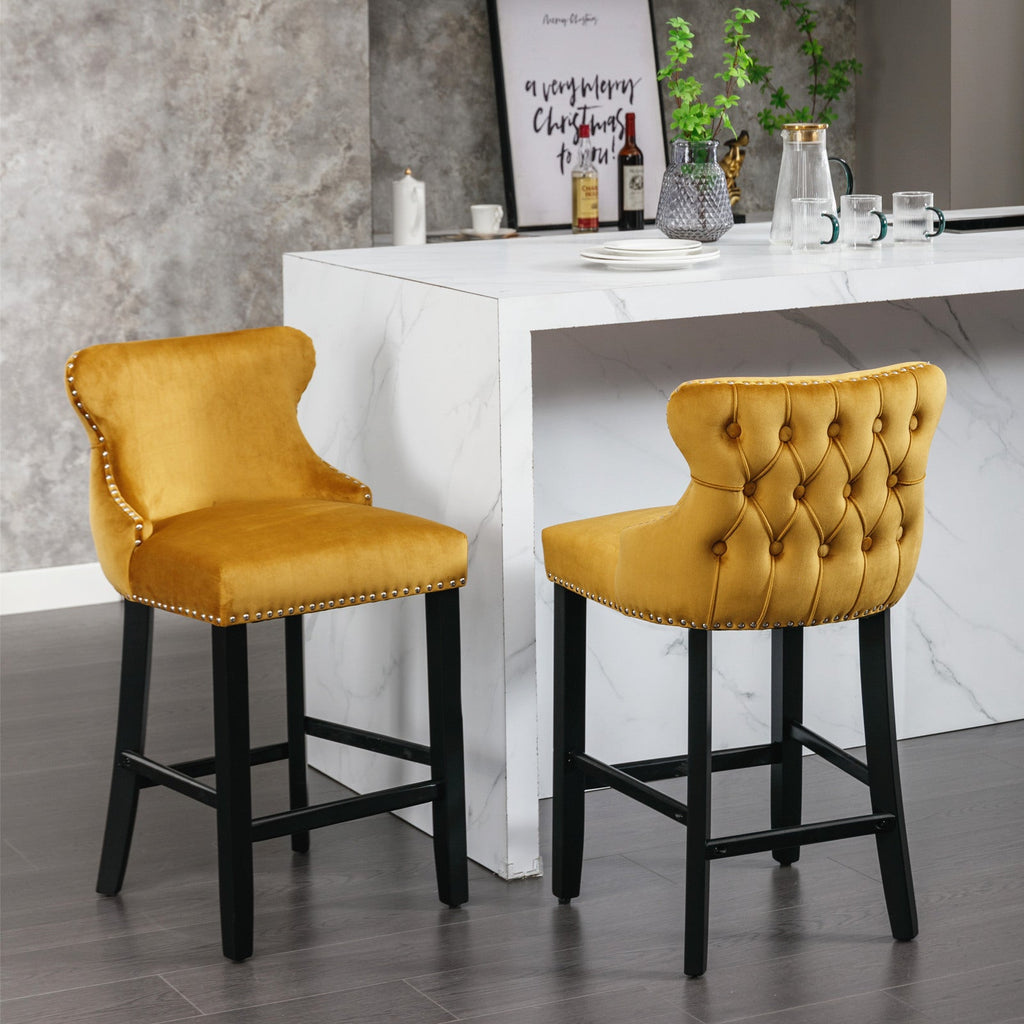 Leisure Style Velvet Upholstered Wing-Back Barstools (Set of 2)