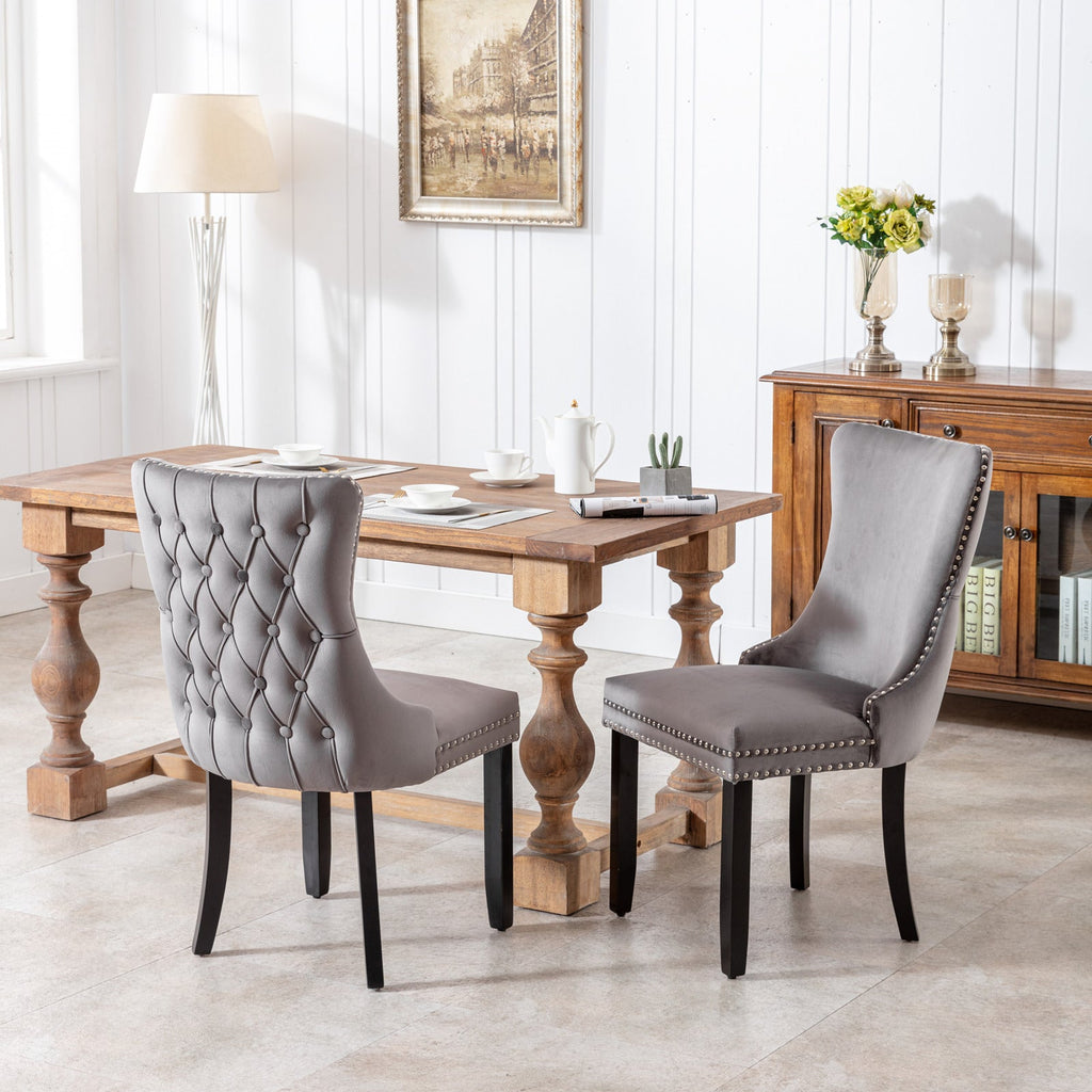 Modern Velvet Upholstered Wing-Back Dining Chairs (Set of 2)