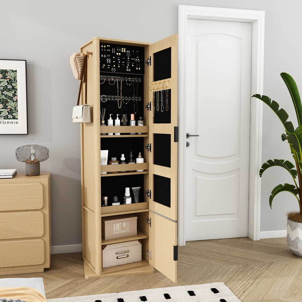 360° Rotating Makeup Cabinet with Full-Length Mirror and Jewelry Storage