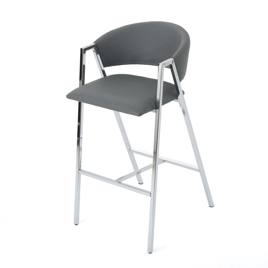 Modern PU Bar Stools with Low Back and Arms (Set of 2)