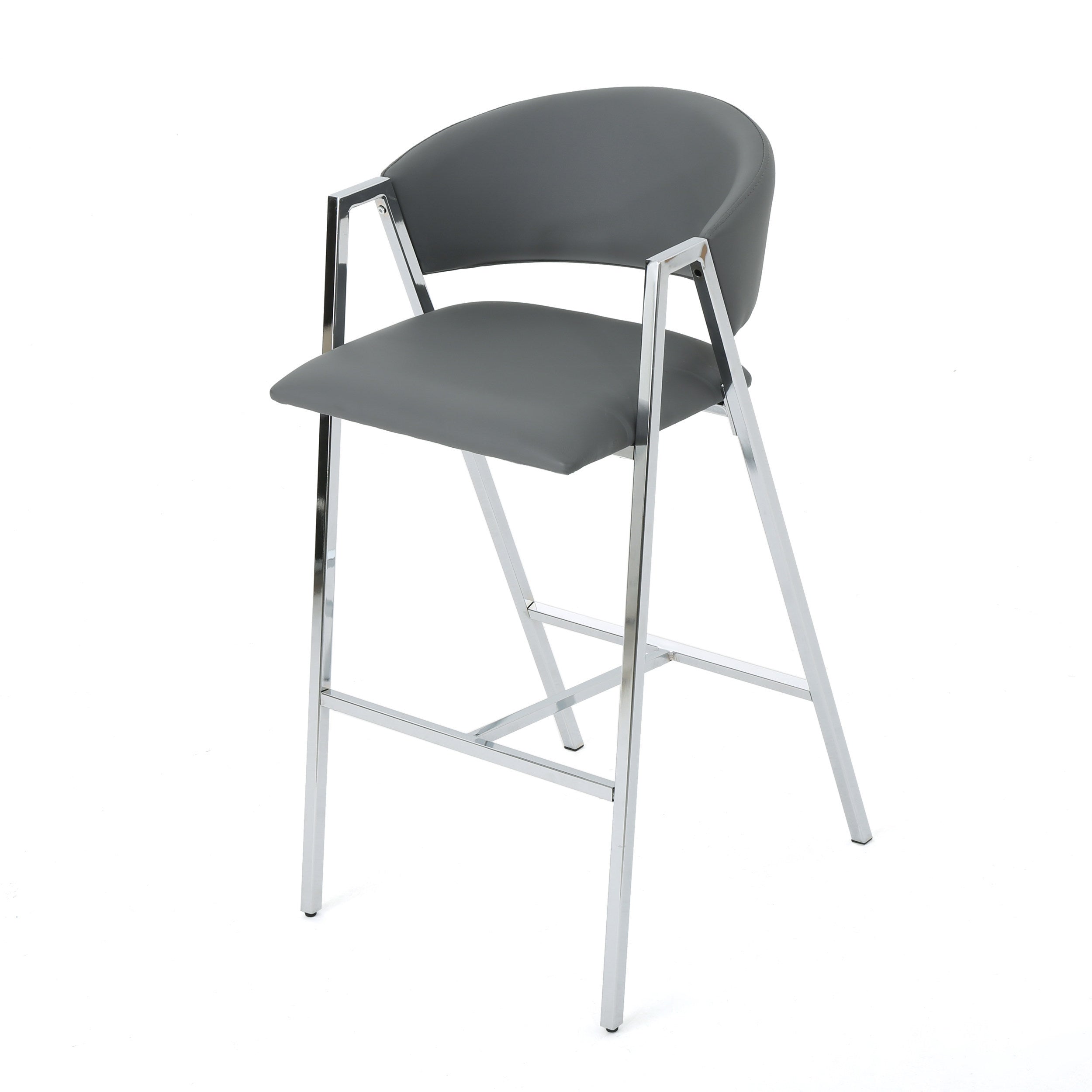 Modern PU Bar Stools with Low Back and Arms (Set of 2)