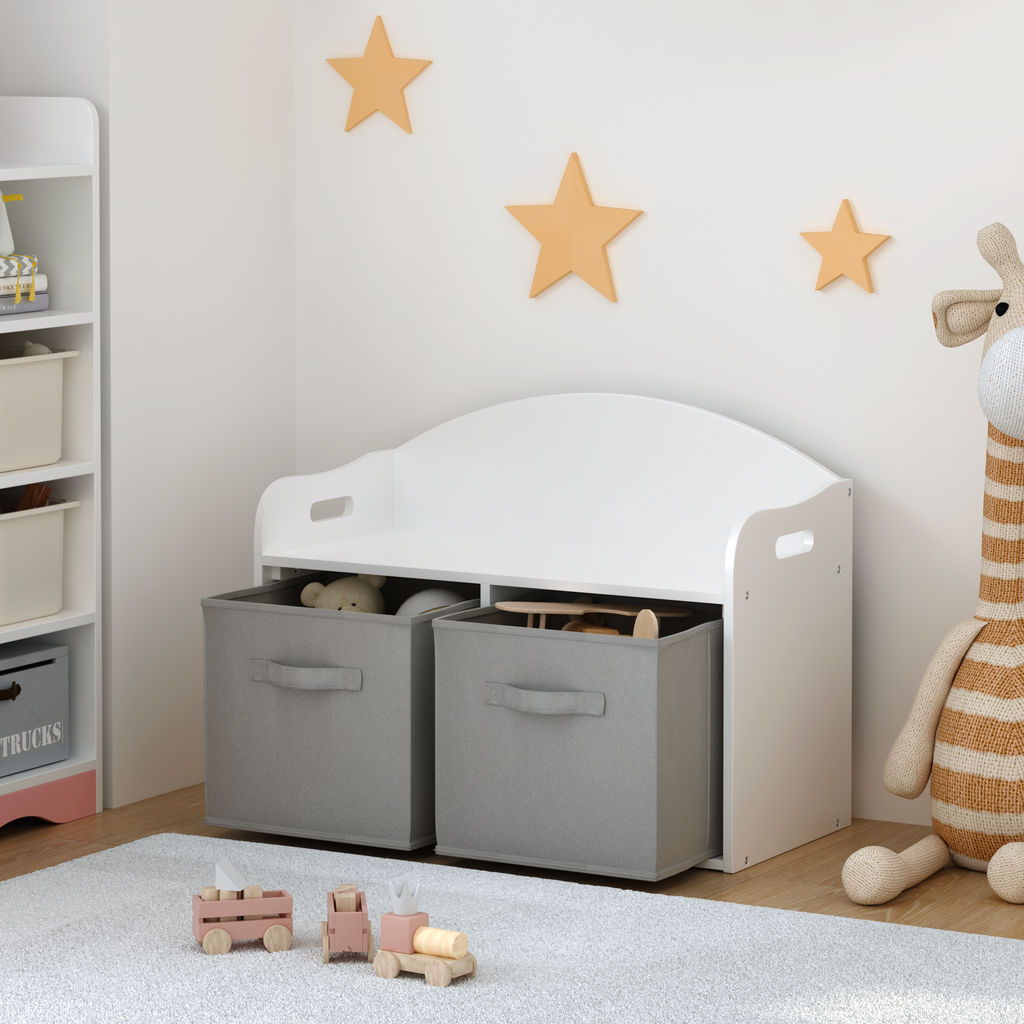 Kids Wooden Toy Box with Collapsible Fabric Drawers