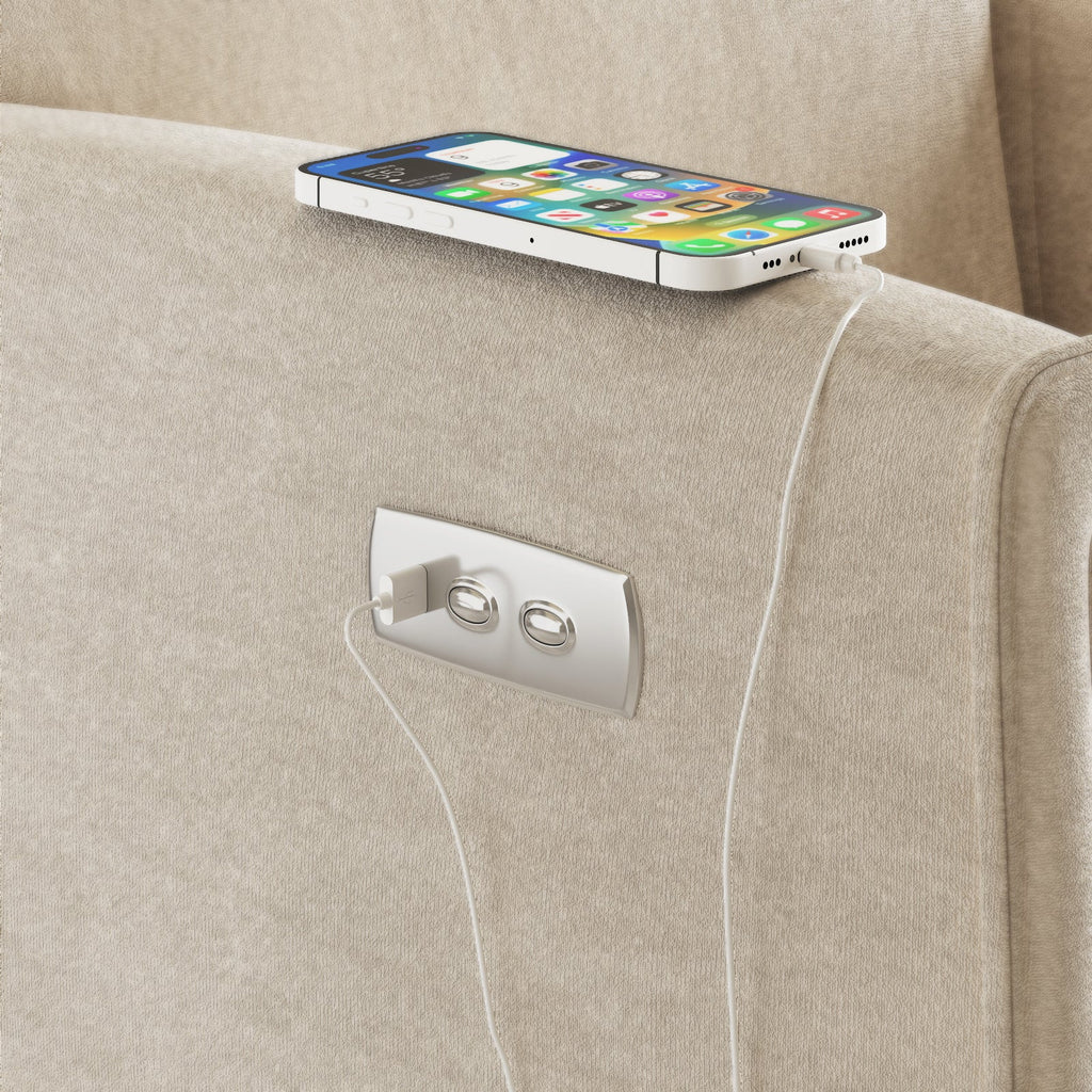 Beige  Velvet Power Swivel Office Recliner with USB & Type-C Charging