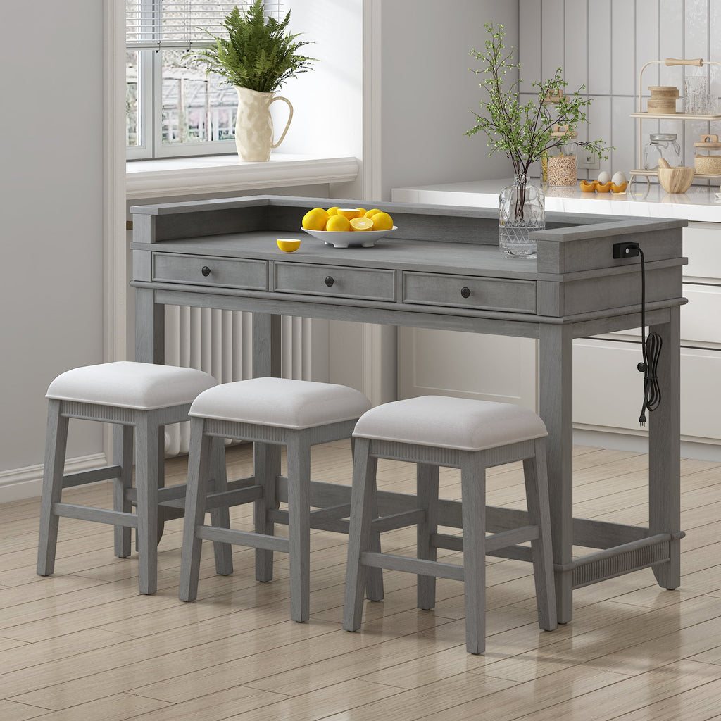 Retro Kitchen Table and Chairs Set with 3 Storage Drawers