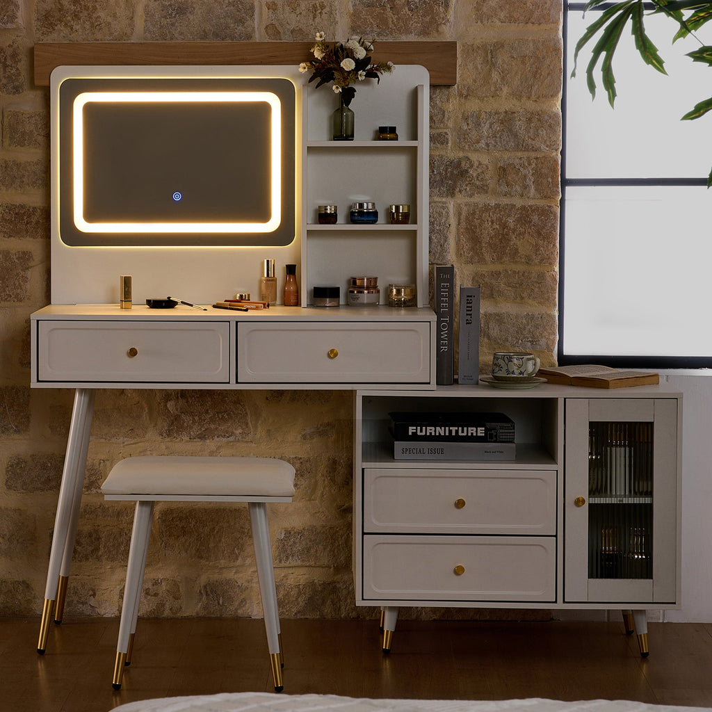 Modern Makeup Vanity Desk with Mirror and Lights
