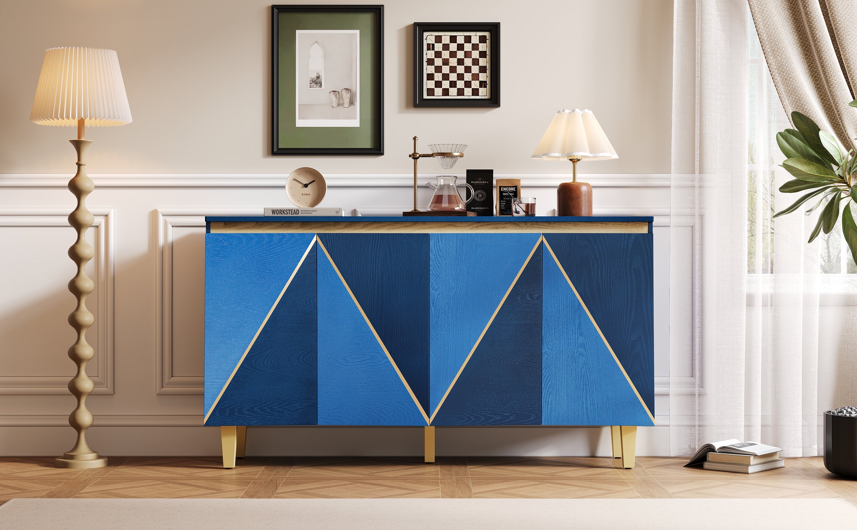 60' Retro Sideboard Cabinet with Adjustable Shelves