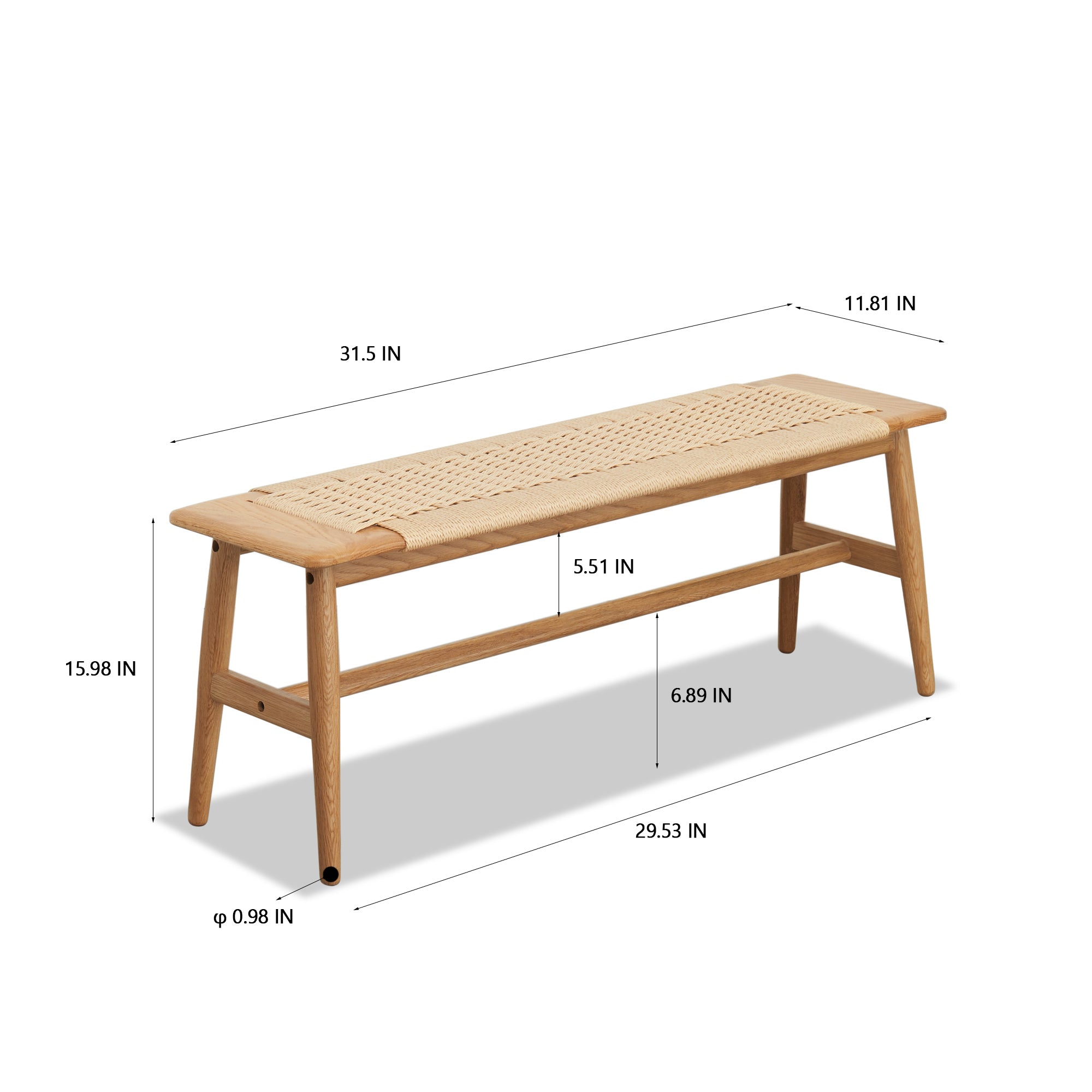 Woven Design Oak  Dining Bench with Handwoven Cane Seat