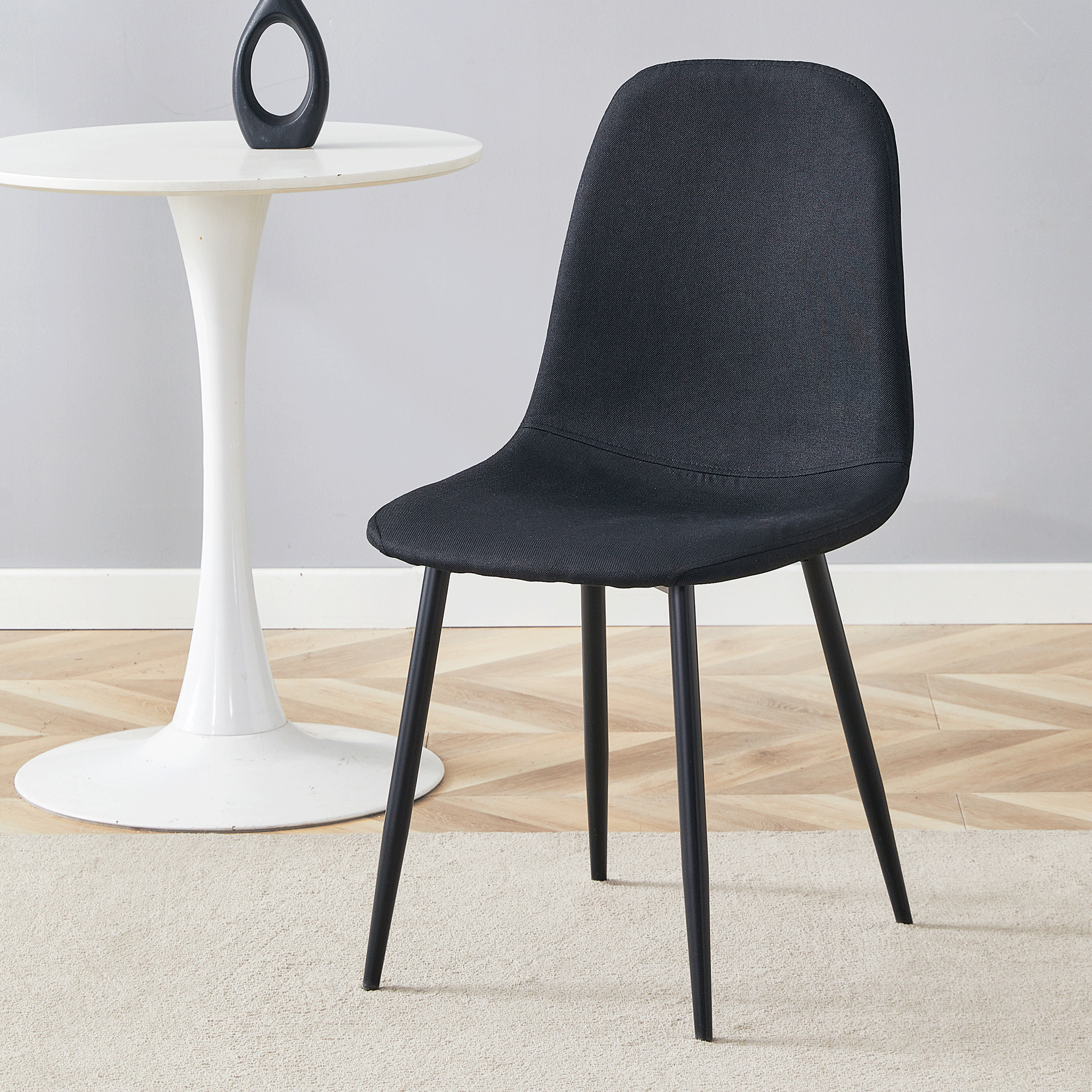 Luxury Simple Chair Black Linen Dining Chair  (Set of 4)
