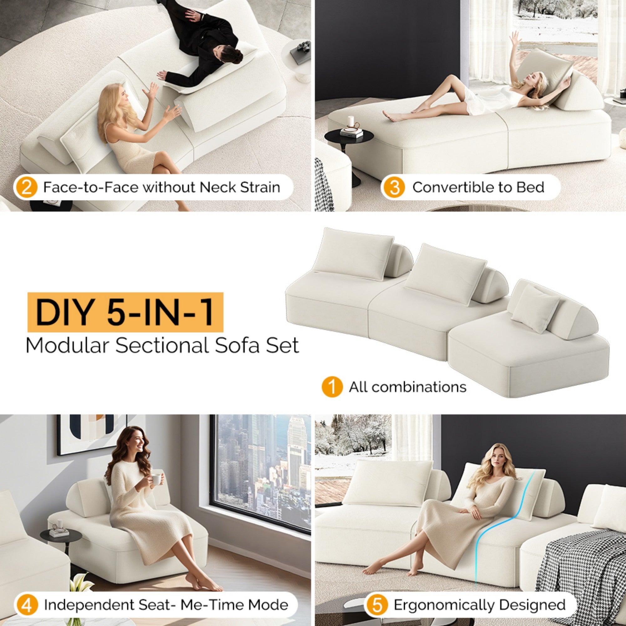 Modern Light Luxury Oversized Modular Sectional Sofa Set