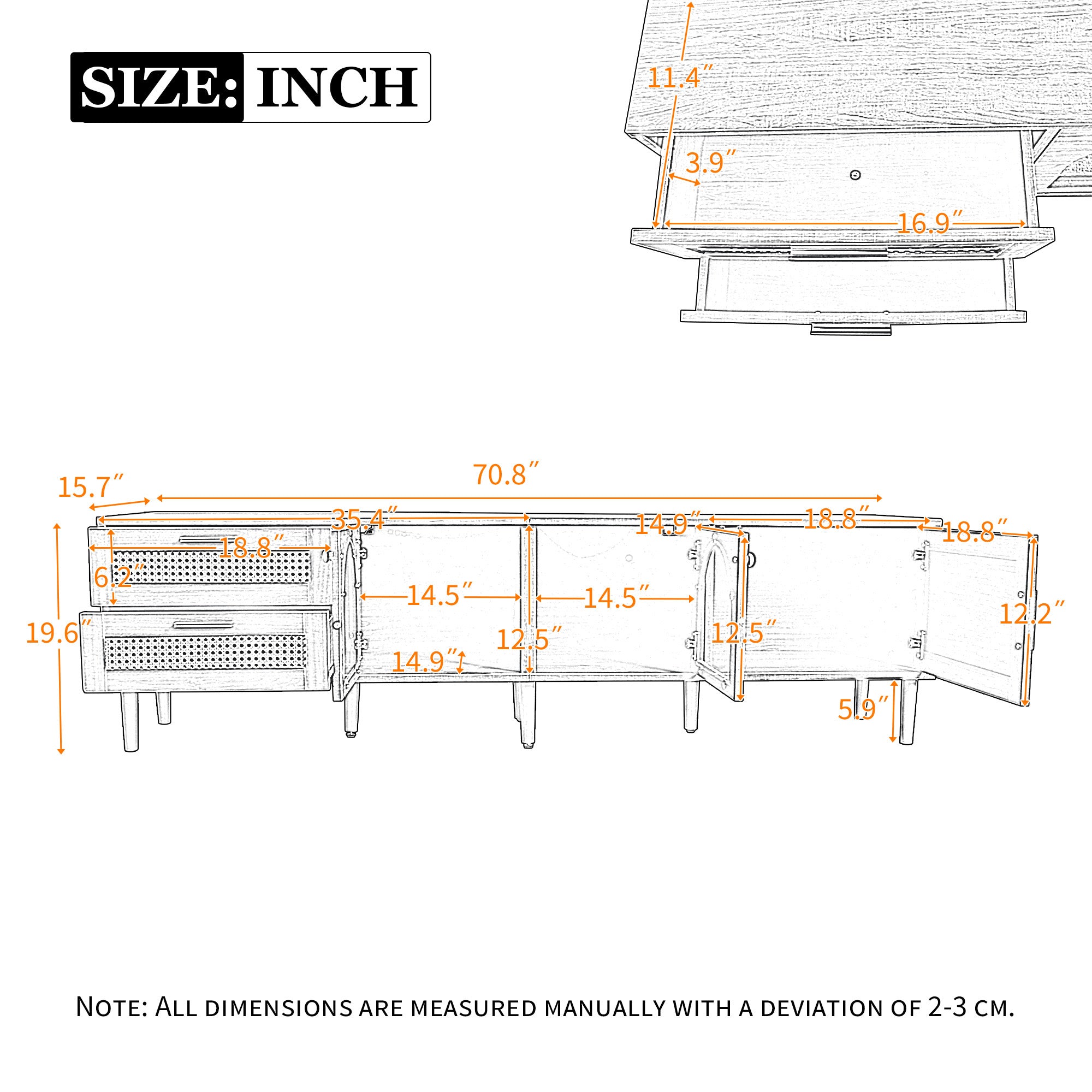 70" Rattan LED Light Entertainment TV Stand