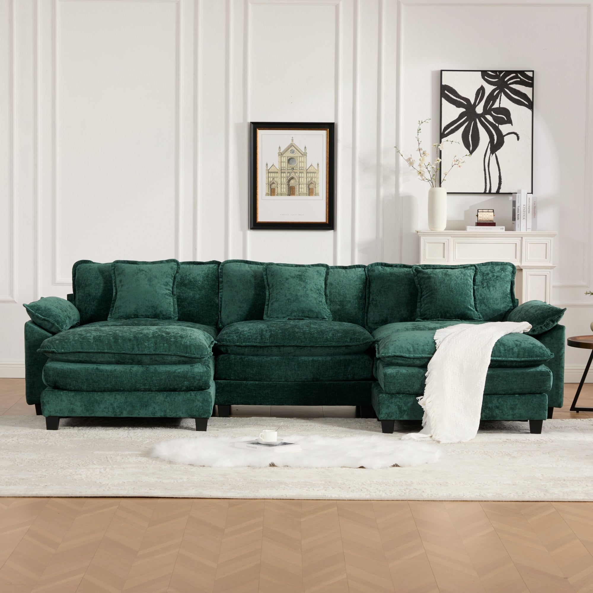 Modern Comfy Upholstered Seat Cushion Sectional Couch (Ottoman is Not Included)
