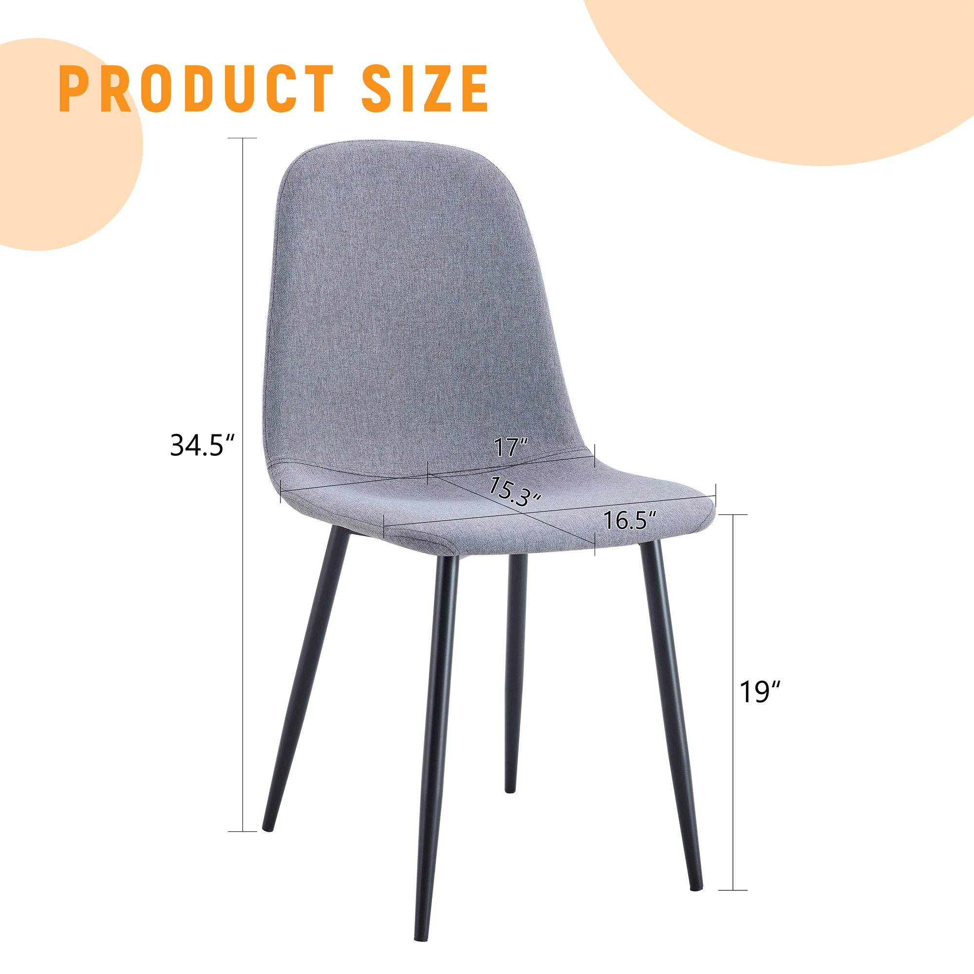 Luxury Simple Chair Black Linen Dining Chair  (Set of 4)