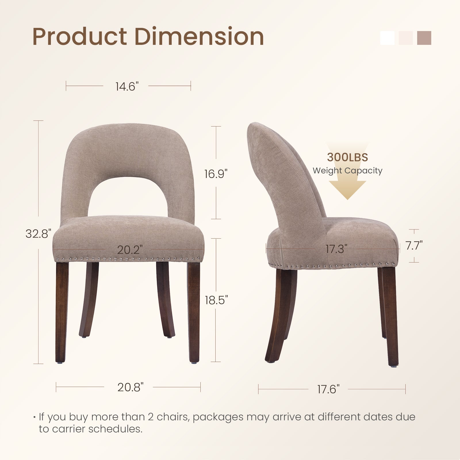 Firmoz Farmhouse Hollow Back Dining Chairs with Nailhead Trim & Rubberwood Legs