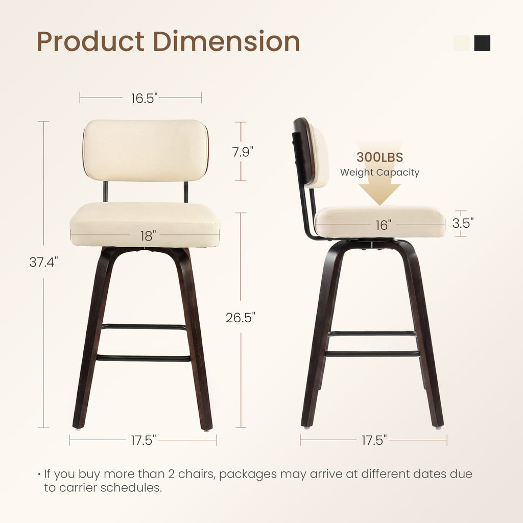 Firmoz Modern PU Swivel Bar Stools with Solid Wood Legs & Ergonomic Backrest