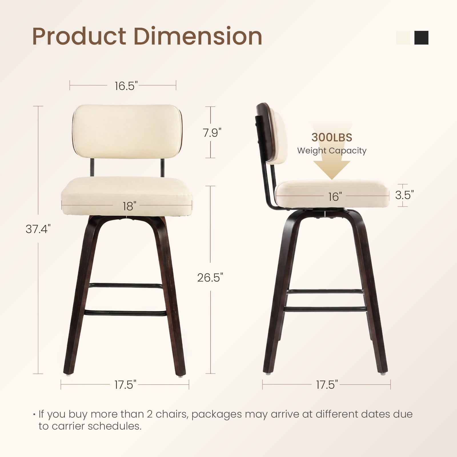Firmoz Modern PU Swivel Bar Stools with Solid Wood Legs & Ergonomic Backrest