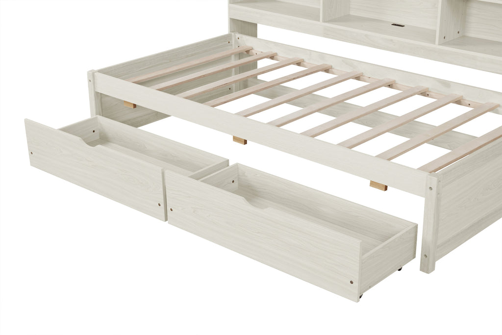 Twin Size Bed Frame with Side Bookshelves