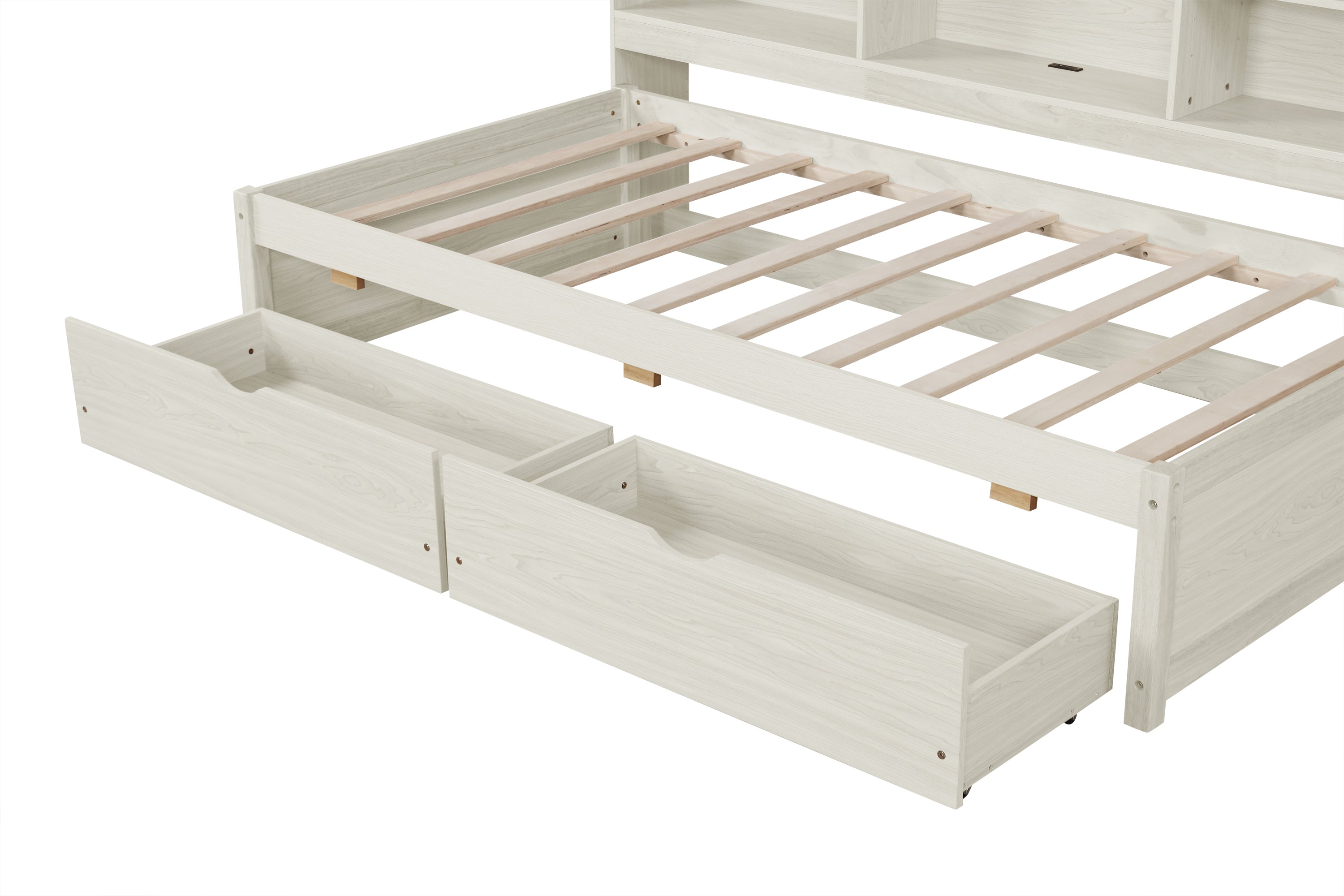 Twin Size Bed Frame with Side Bookshelves
