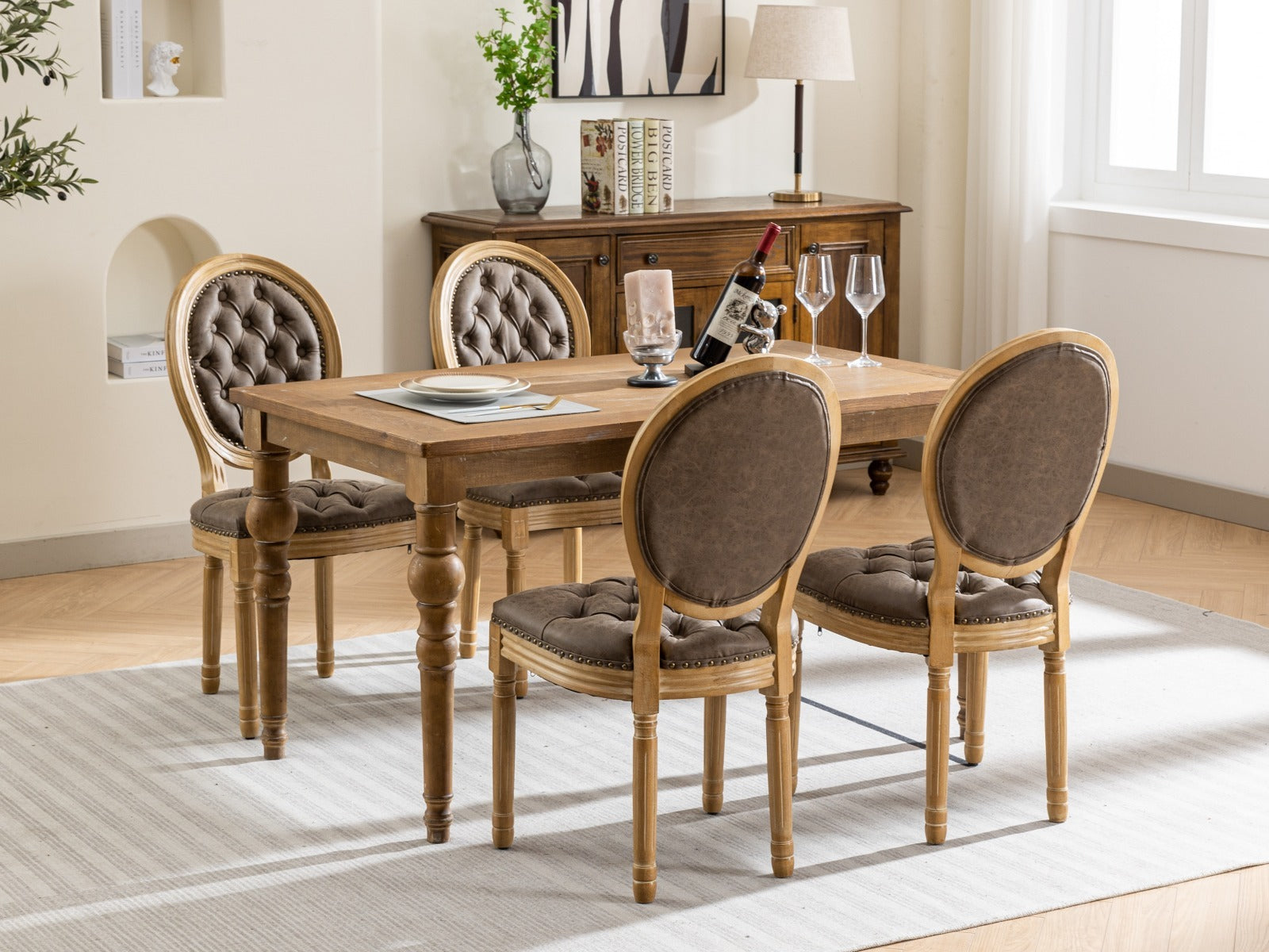 French Style Antique Painting PU Dining Chairs (Set of 2)