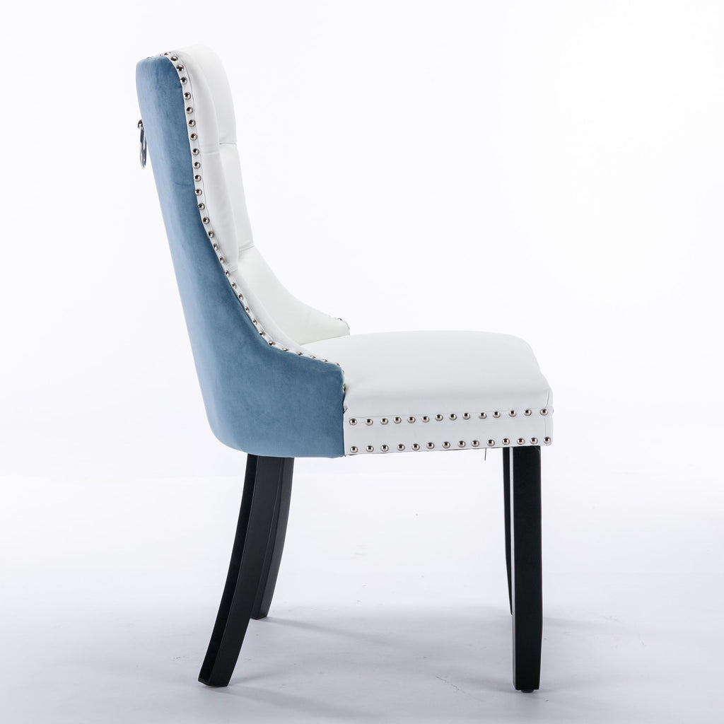 Tufted Solid Wood PU Upholstered Dining Chair with Wood Legs (Set of 2)