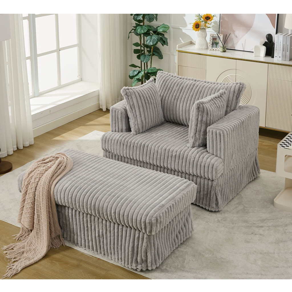 47.7'' Oversized Corduroy Chaise Longue with Ottoman