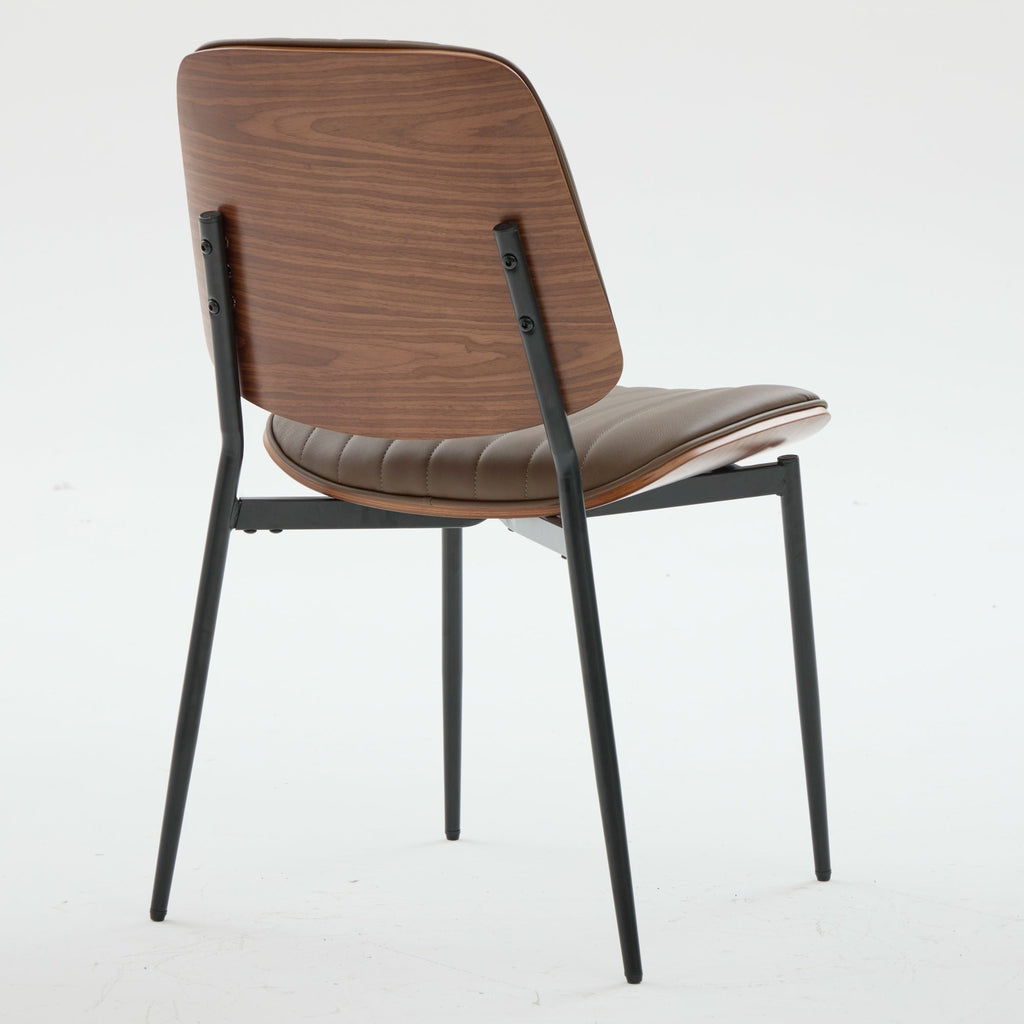Mid Century Modern Retro Faux Leather Dining Chairs with Walnut Bentwood (Set of 2)