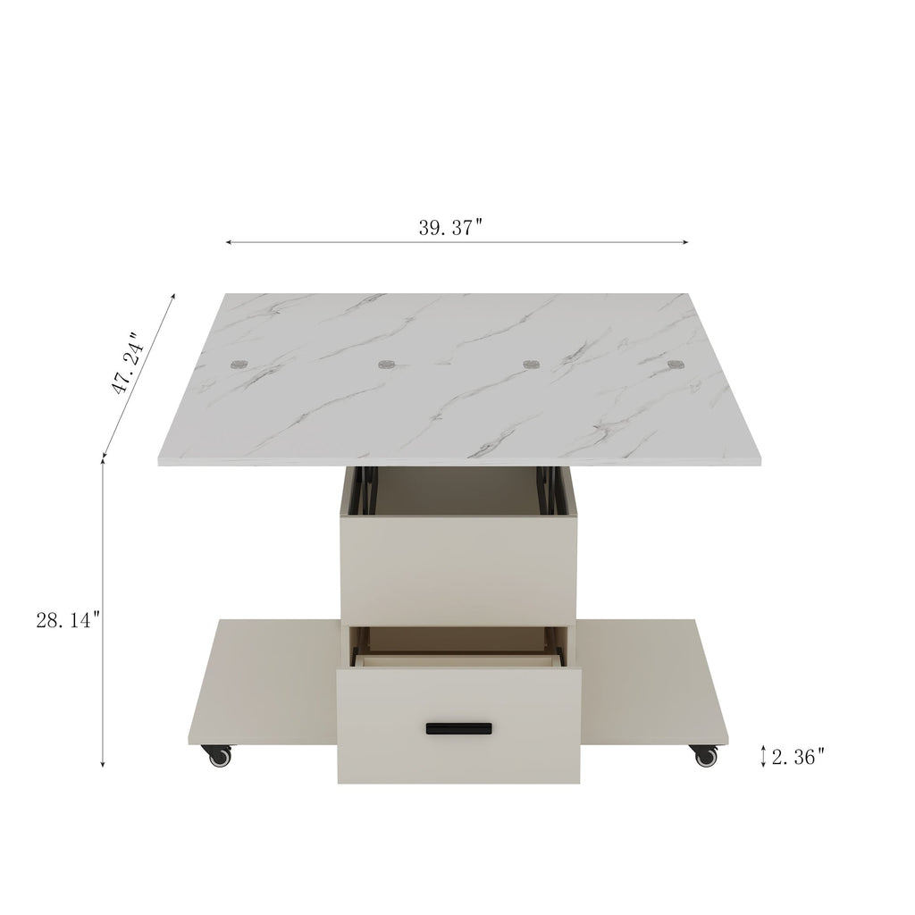 Modern Lift-Up Coffee Table with 4 Stools Set