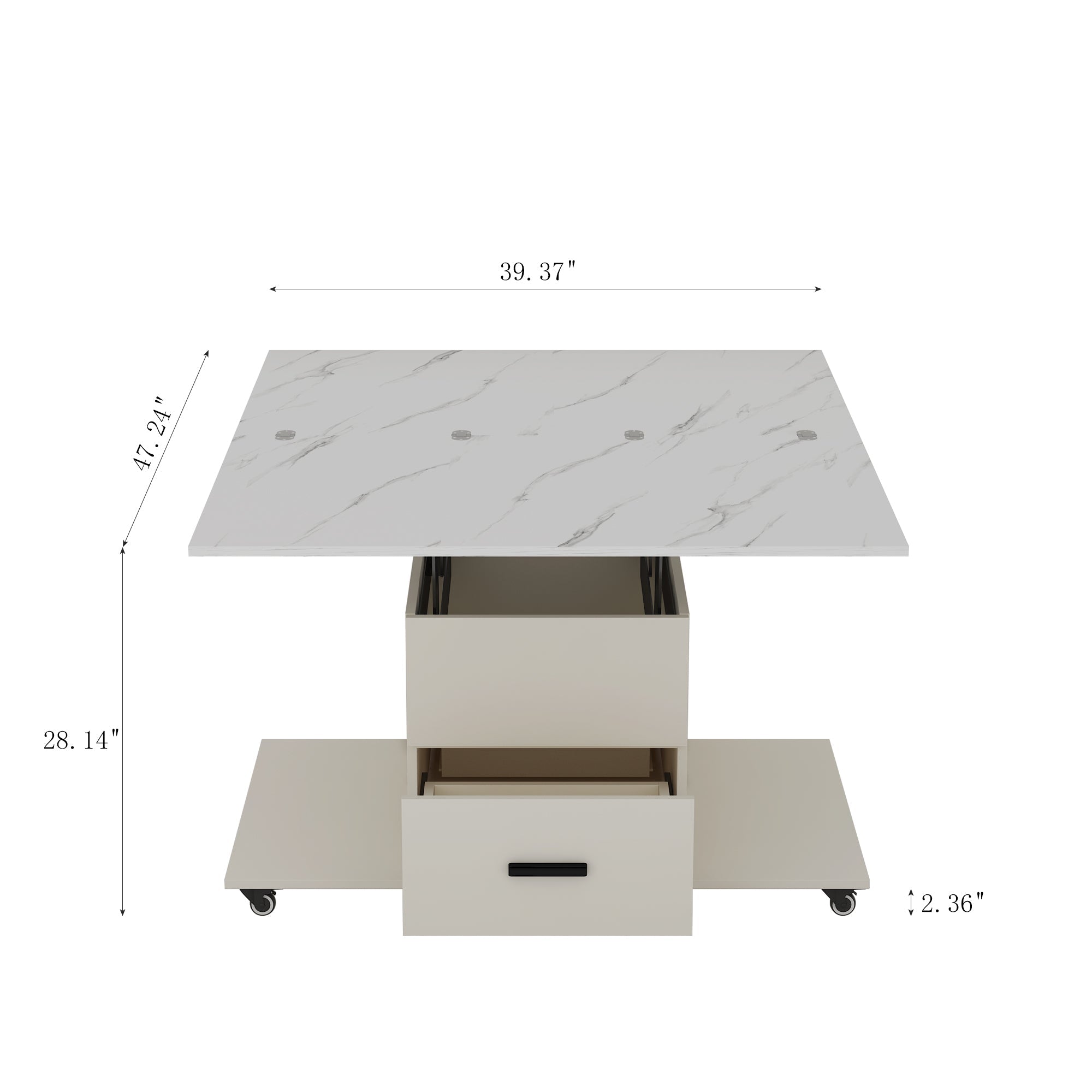 Modern Lift-Up Coffee Table with 4 Stools Set
