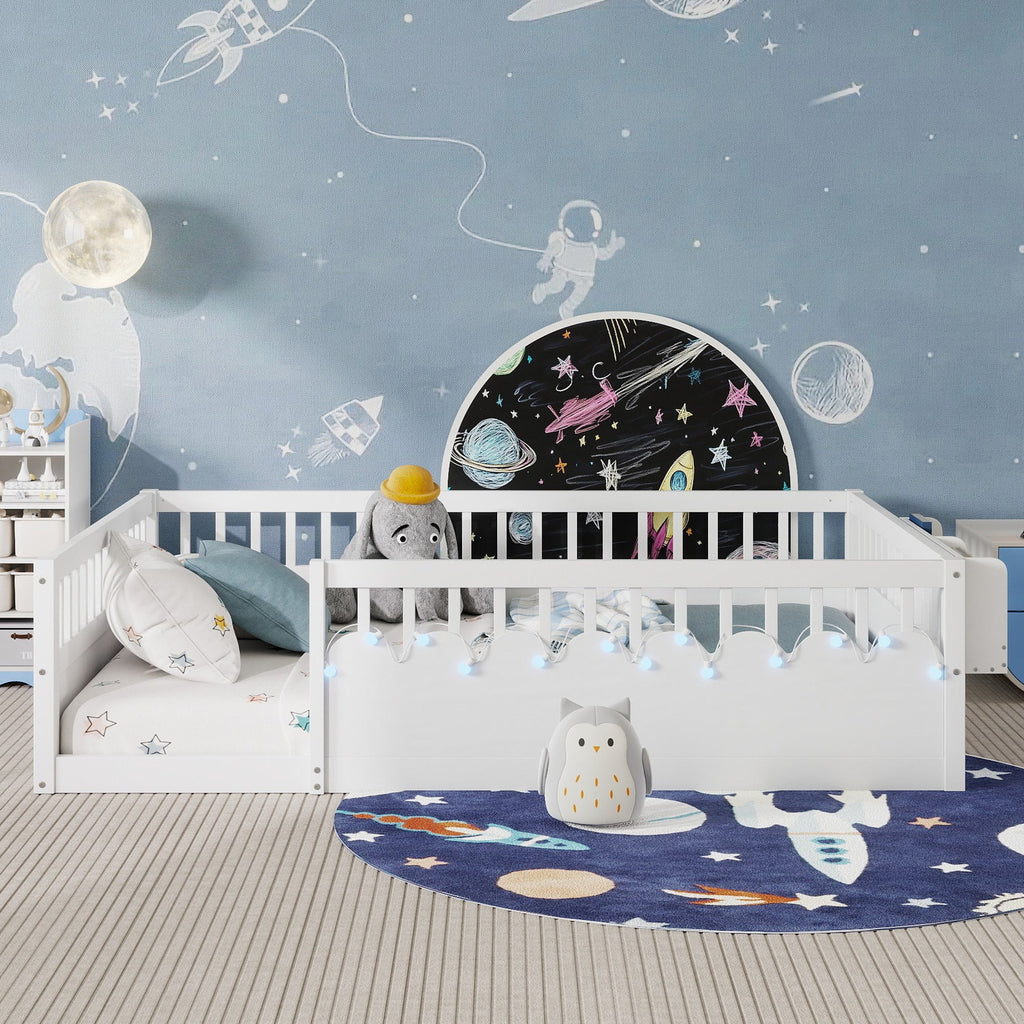 Twin/Full Montessori Floor Kids Bed Frame with High Rails