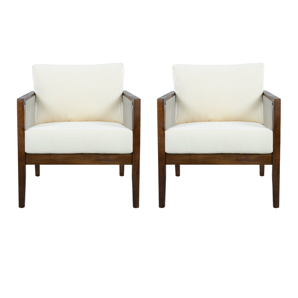 1PC/2PCS Acacia Wood Frame Outdoor Club Chair with Water-Repellent Cushions