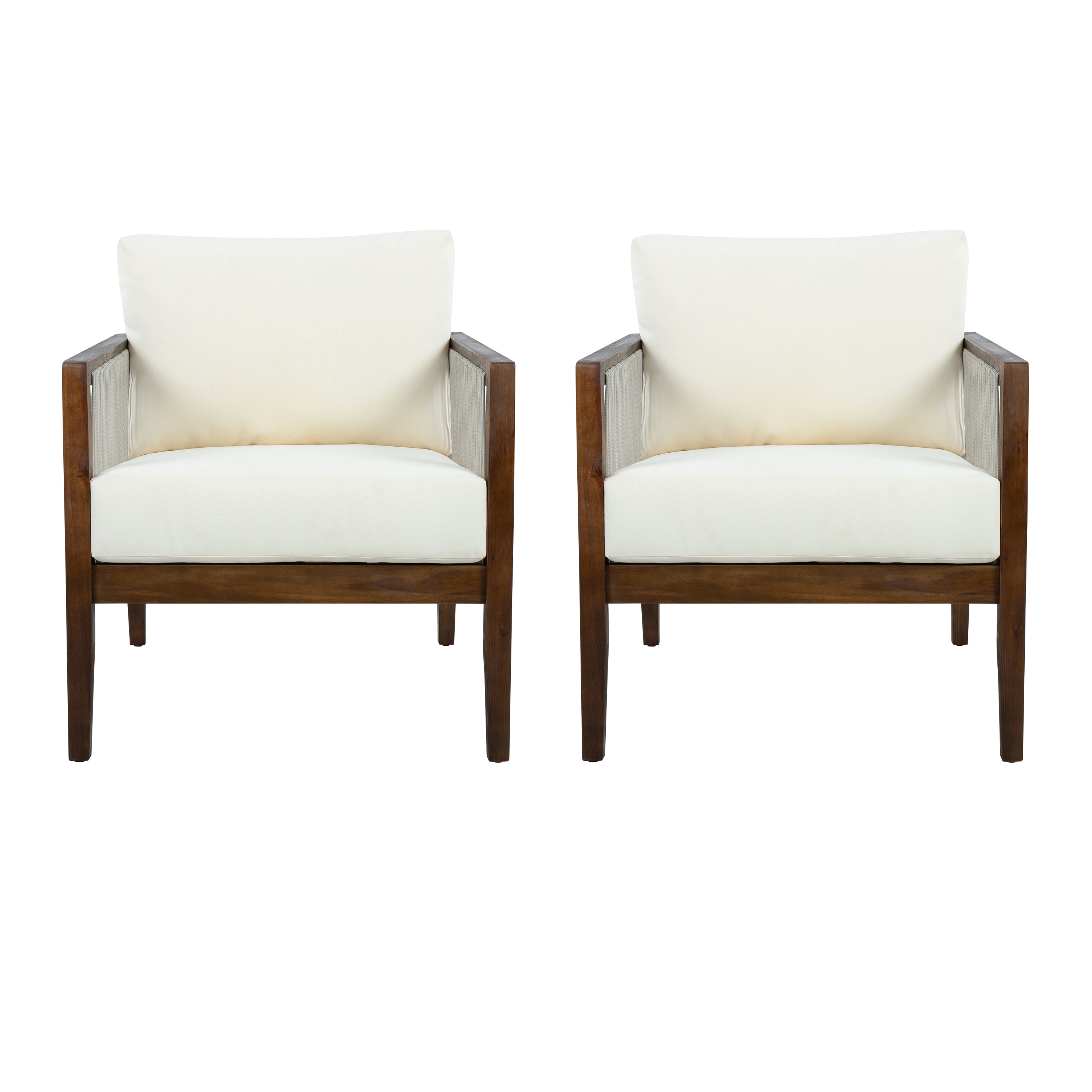 1PC/2PCS Acacia Wood Frame Outdoor Club Chair with Water-Repellent Cushions