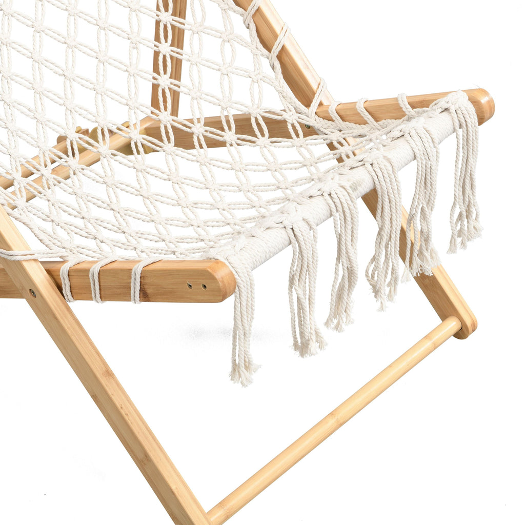 Natural Bamboo Weaving Chair Set with Handwoven Rope for Patio and Living Spaces
