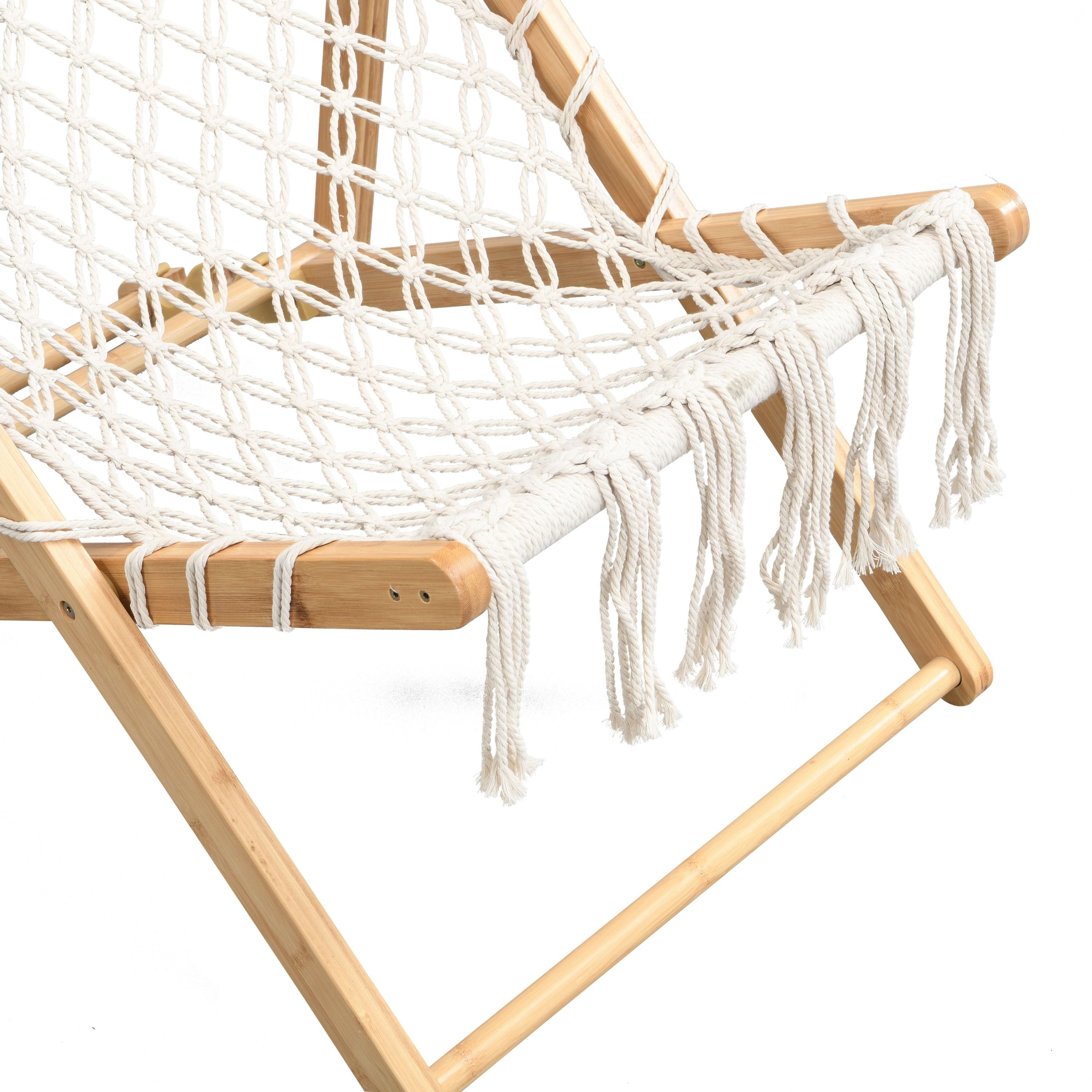 Natural Bamboo Weaving Chair Set with Handwoven Rope for Patio and Living Spaces