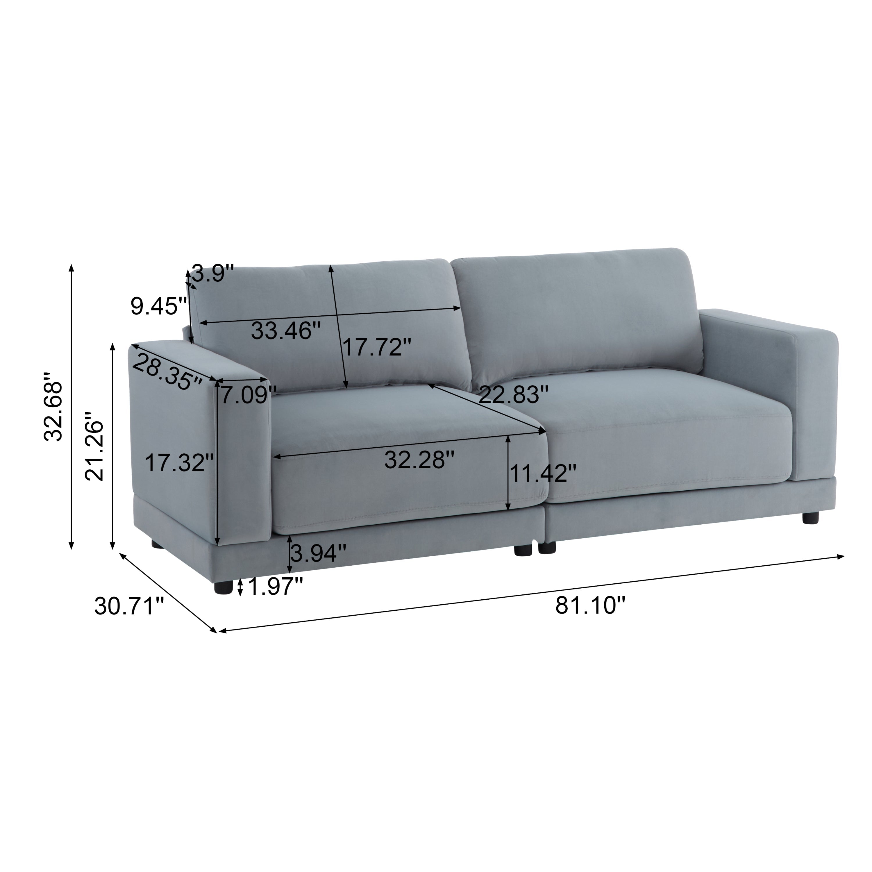 81'' Modern Square Arm Sofa with Soft Fabric Upholstery