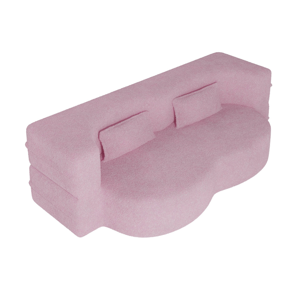 Modern Convertible Teddy Fabric Sofa with 2 Pillows