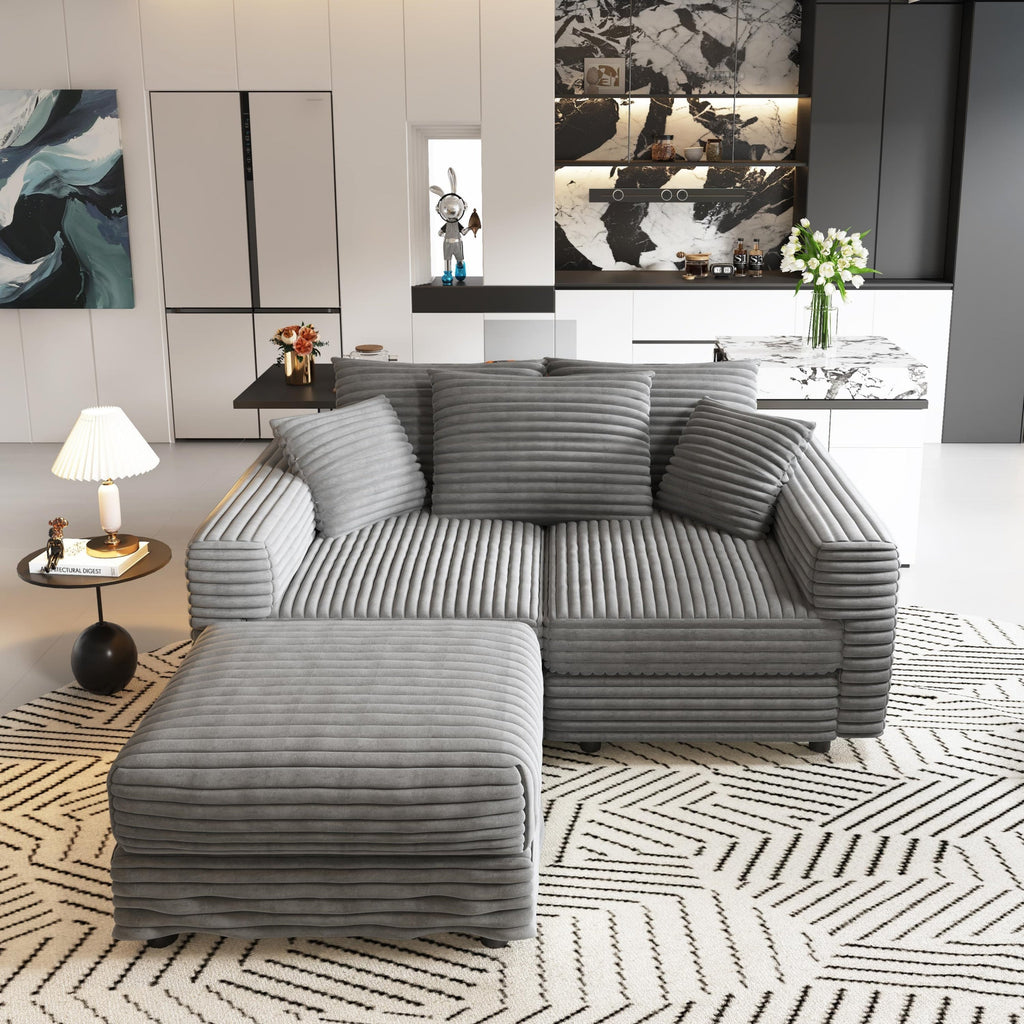 82.7' Modern Comfy Cloud Couch Sofa with Soft Pillows + Ottomans Option